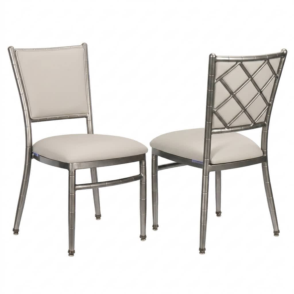 Lusso Luxury Chairs Chiavari 2.0 Diamante Metallic Silver Aluminum Diamond Back Chair with Silicone Cushion CDA2S-AX
