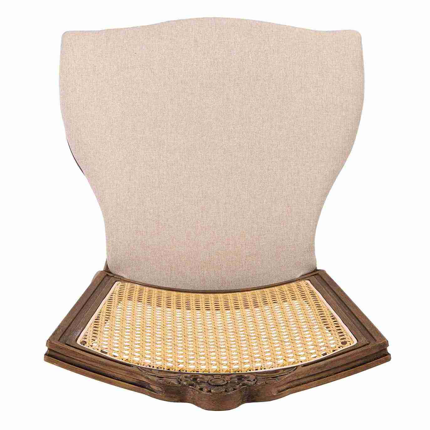 Chivari Rustic Fruitwood Emily Resin Chair with Beige Linen Seat Pad and Rattan Back CERRFR-ZG-T