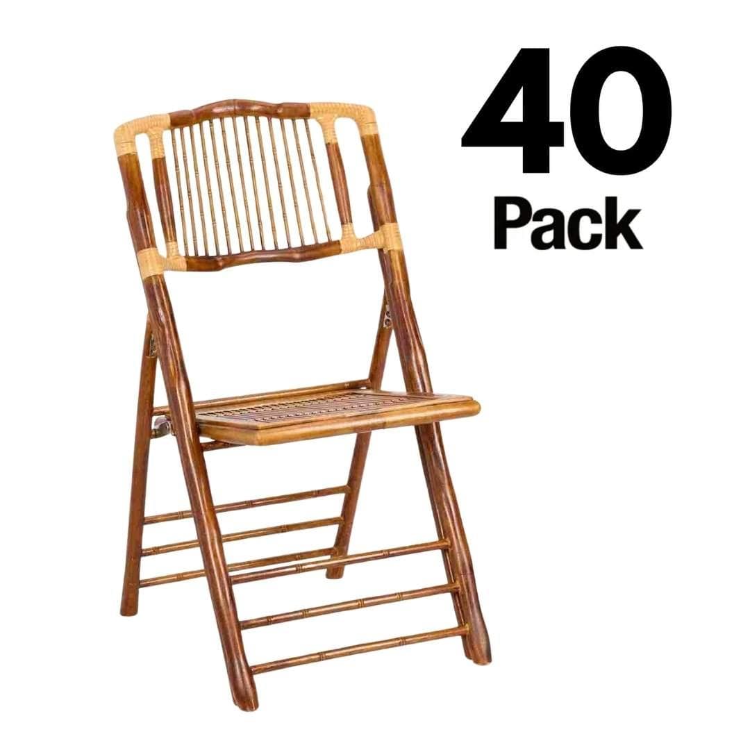 Chivari 40 Pack Synthetic Bamboo Folding Chairs with Steel Skeleton Frame CFBAM-ST-AX-40
