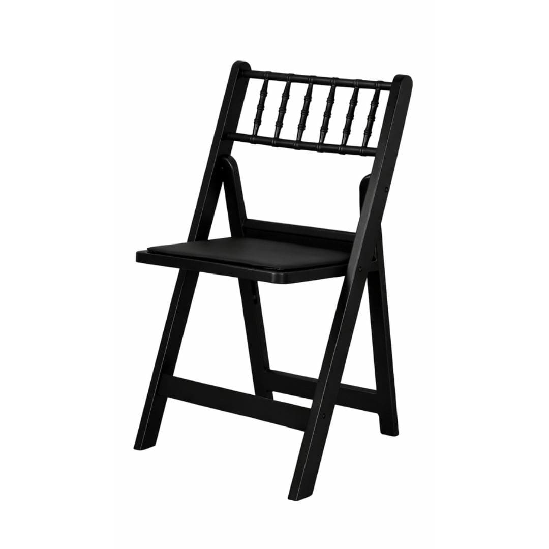 Chivari Black WoodGrain Resin Folding Chiavari Style Chair with Black Vinyl Cushion CFCRBB-AX