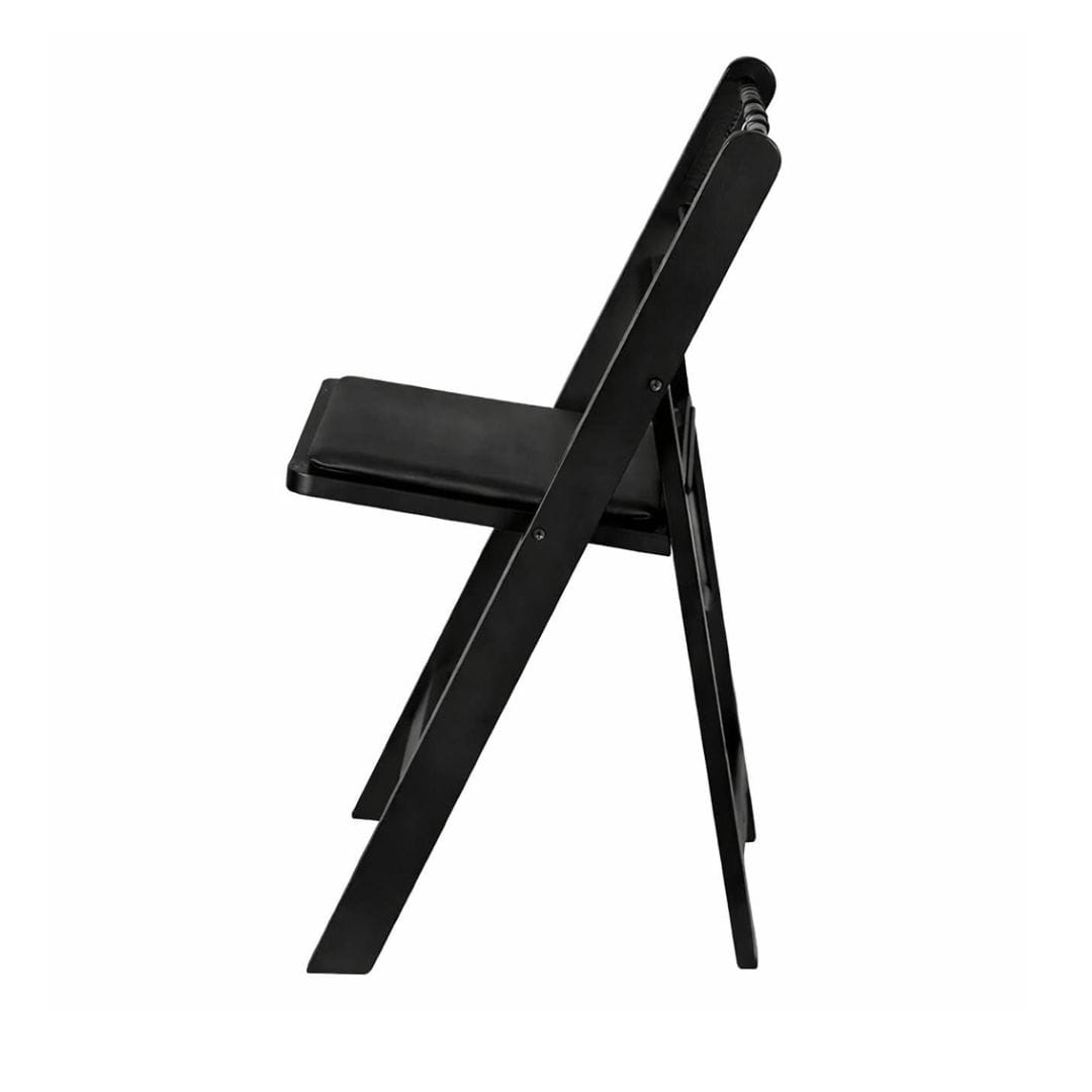 Chivari Black WoodGrain Resin Folding Chiavari Style Chair with Black Vinyl Cushion CFCRBB-AX