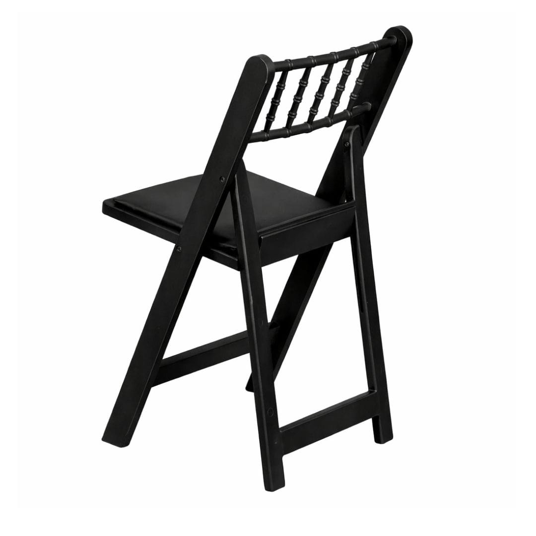 Chivari Black WoodGrain Resin Folding Chiavari Style Chair with Black Vinyl Cushion CFCRBB-AX