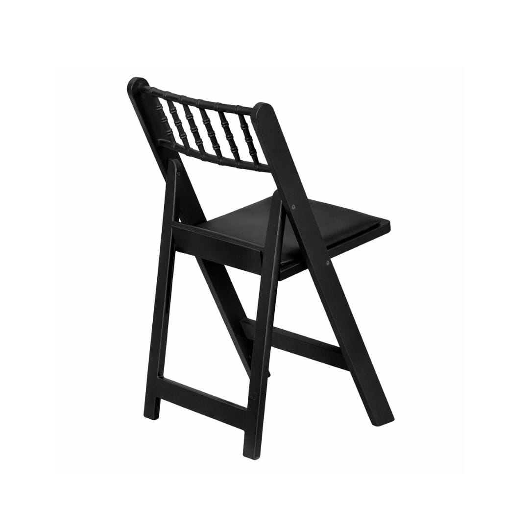 Chivari Black WoodGrain Resin Folding Chiavari Style Chair with Black Vinyl Cushion CFCRBB-AX