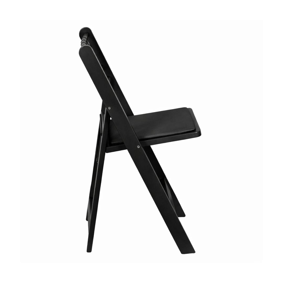 Chivari Black WoodGrain Resin Folding Chiavari Style Chair with Black Vinyl Cushion CFCRBB-AX