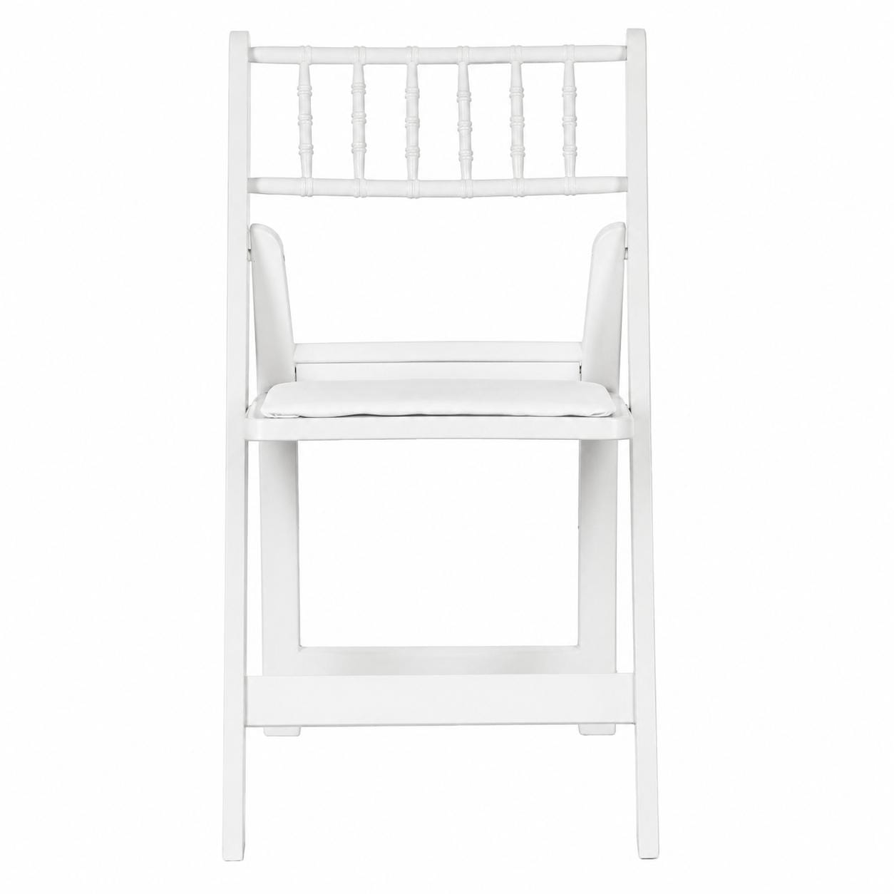 Chivari White WoodGrain Resin Folding Chiavari Style Chair with White Vinyl Cushion CFCRWB-AX