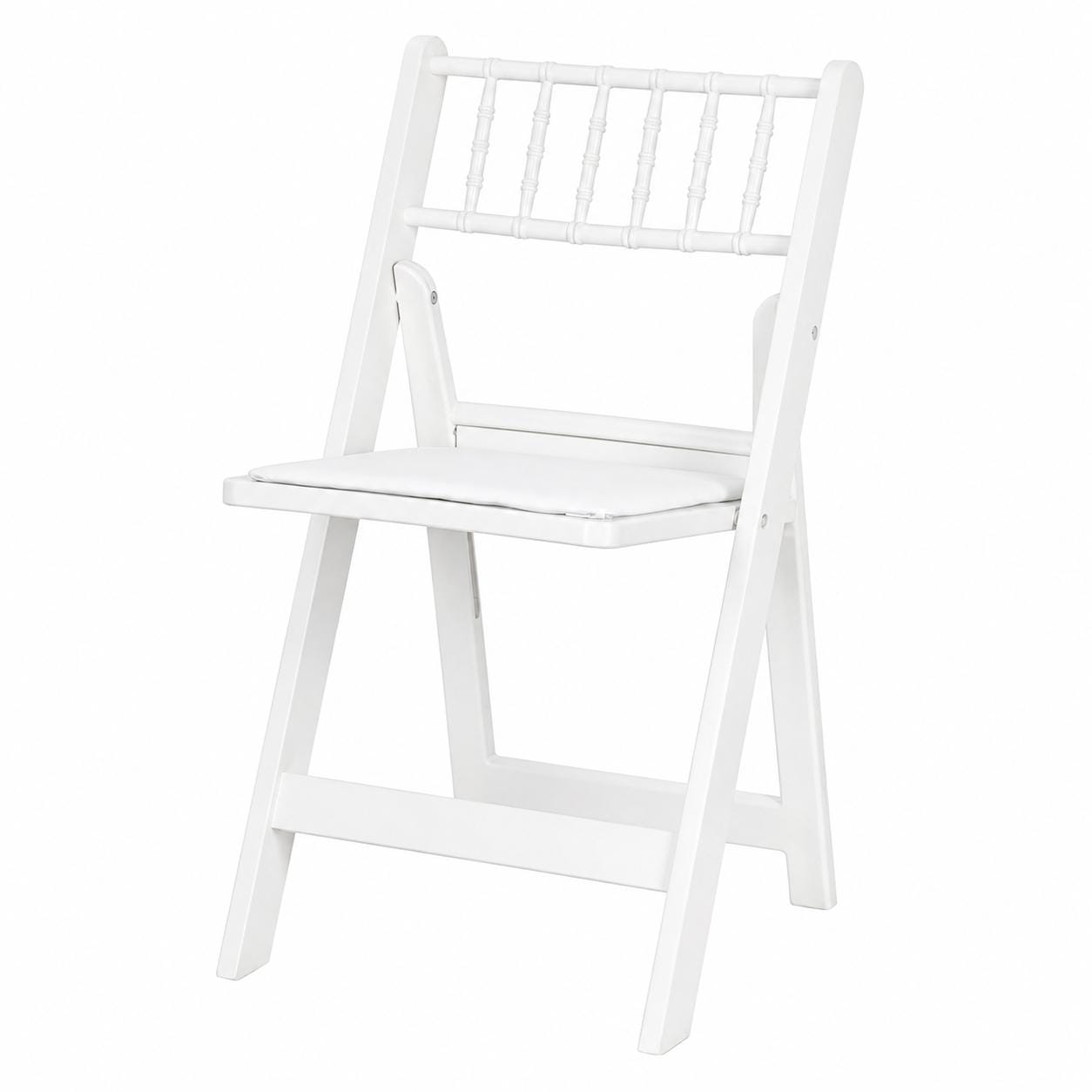 Chivari White WoodGrain Resin Folding Chiavari Style Chair with White Vinyl Cushion CFCRWB-AX