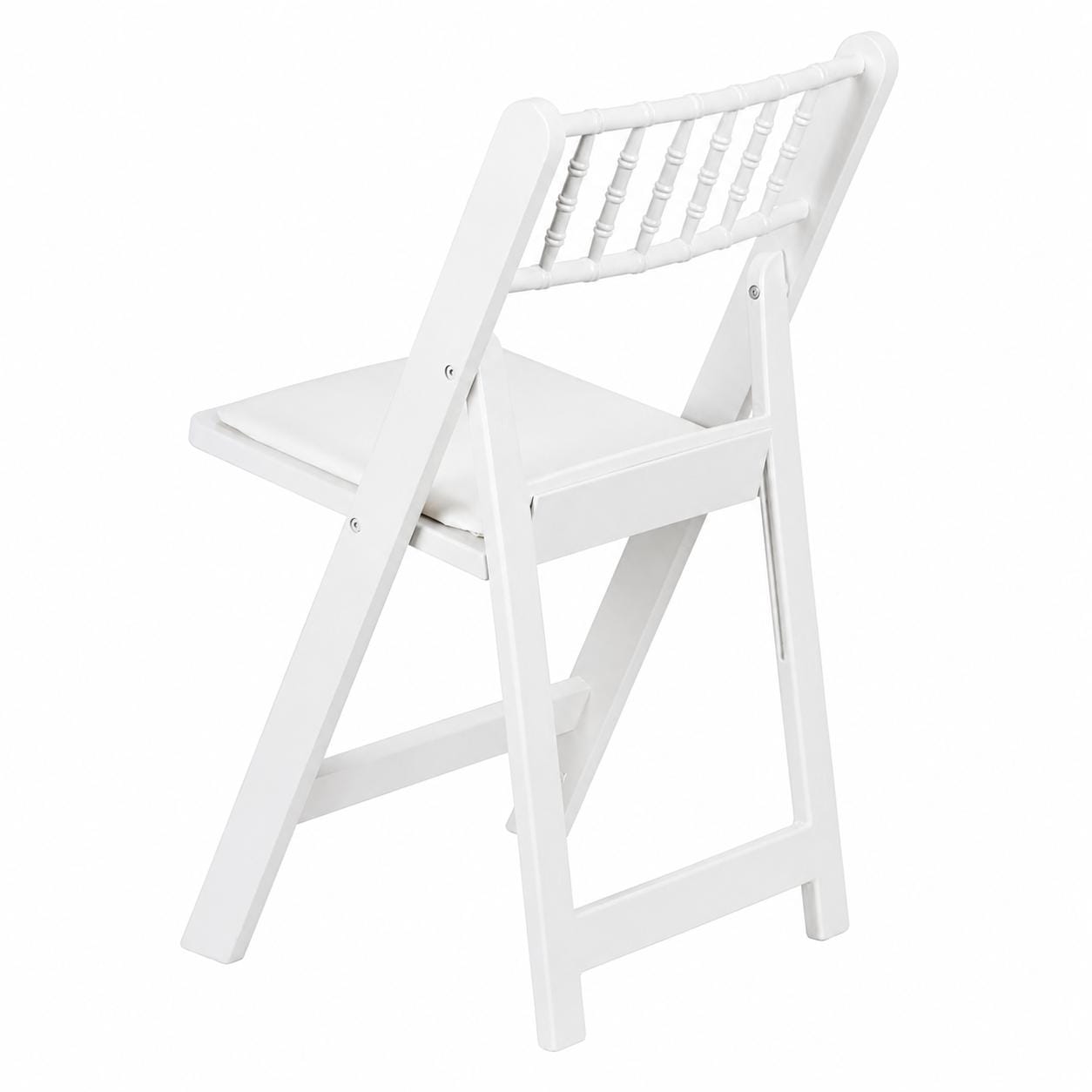 Chivari White WoodGrain Resin Folding Chiavari Style Chair with White Vinyl Cushion CFCRWB-AX