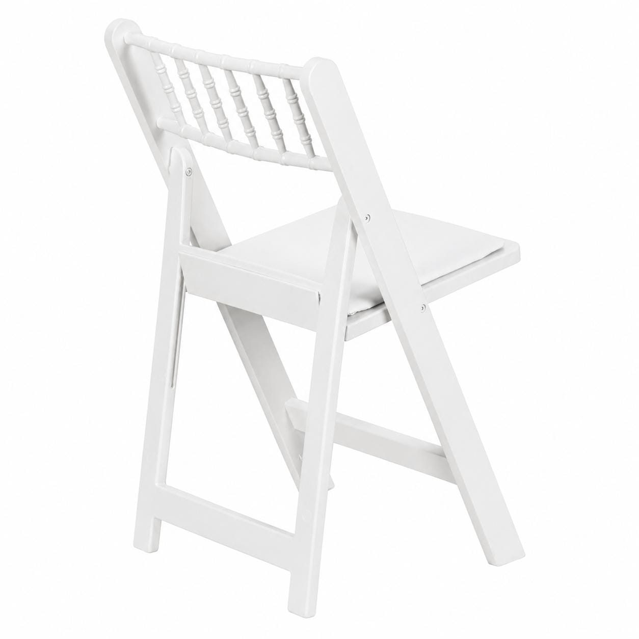 Chivari White WoodGrain Resin Folding Chiavari Style Chair with White Vinyl Cushion CFCRWB-AX