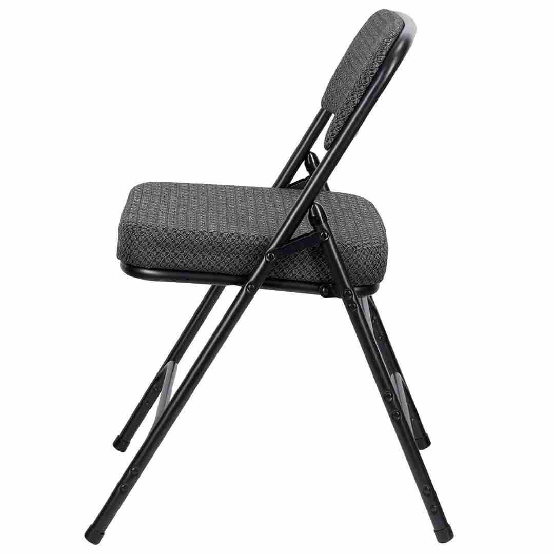 Chivari Black 2.5" Fabric Cushion Folding Metal Chair with Matching Frame and 3 Curved Bars CFMFB2-CX-T