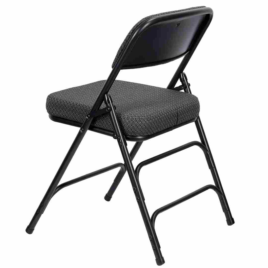 Chivari Black 2.5" Fabric Cushion Folding Metal Chair with Matching Frame and 3 Curved Bars CFMFB2-CX-T