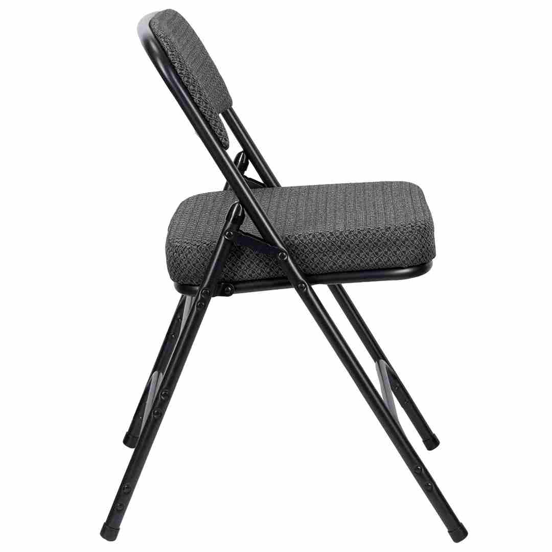 Chivari Black 2.5" Fabric Cushion Folding Metal Chair with Matching Frame and 3 Curved Bars CFMFB2-CX-T