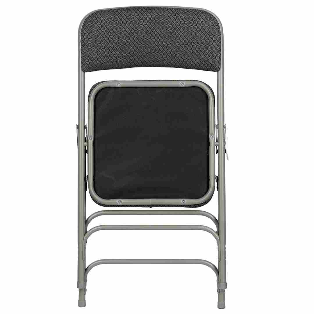 Chivari Black 2.5" Fabric Seat Folding Metal Chair with Gray Frame and 3 Curved Bars CFMFBGR2-CX-T