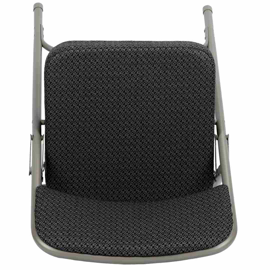 Chivari Black 2.5" Fabric Seat Folding Metal Chair with Gray Frame and 3 Curved Bars CFMFBGR2-CX-T
