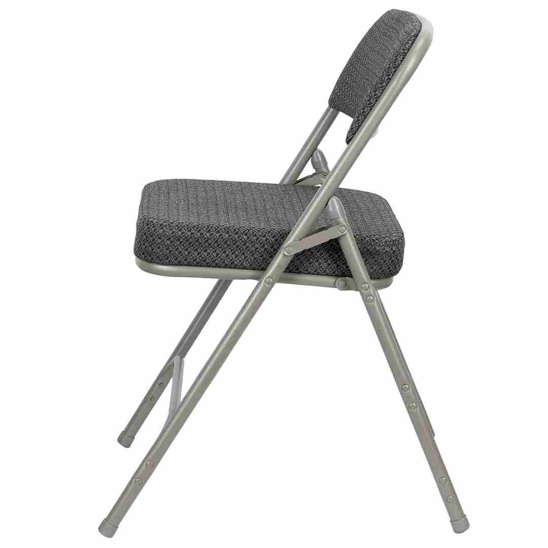 Chivari Black 2.5" Fabric Seat Folding Metal Chair with Gray Frame and 3 Curved Bars CFMFBGR2-CX-T