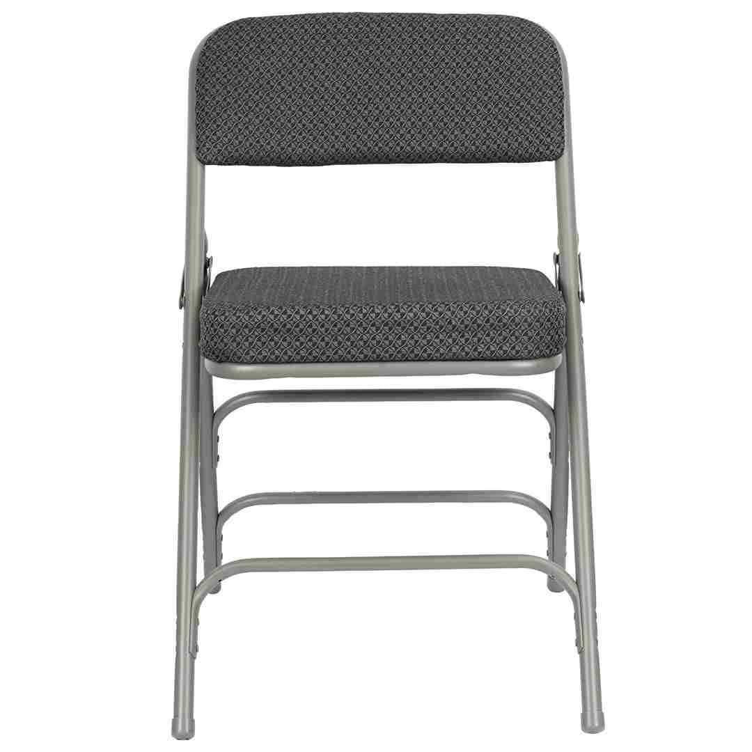 Chivari 40 Pack Black Folding Metal Chairs with Gray Frame, Gray Fabric Seat and Three Curved Back Bars CFMFBGR2-CX-T-40