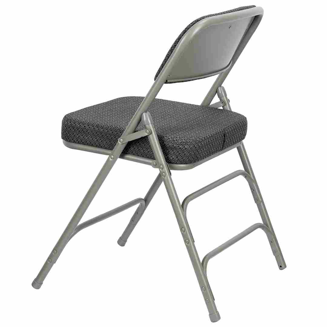 Chivari Black 2.5" Fabric Seat Folding Metal Chair with Gray Frame and 3 Curved Bars CFMFBGR2-CX-T