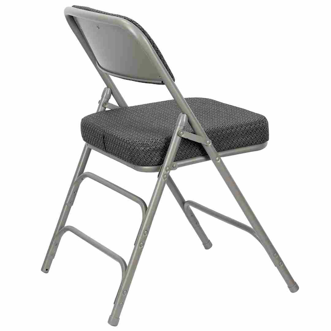 Chivari Black 2.5" Fabric Seat Folding Metal Chair with Gray Frame and 3 Curved Bars CFMFBGR2-CX-T