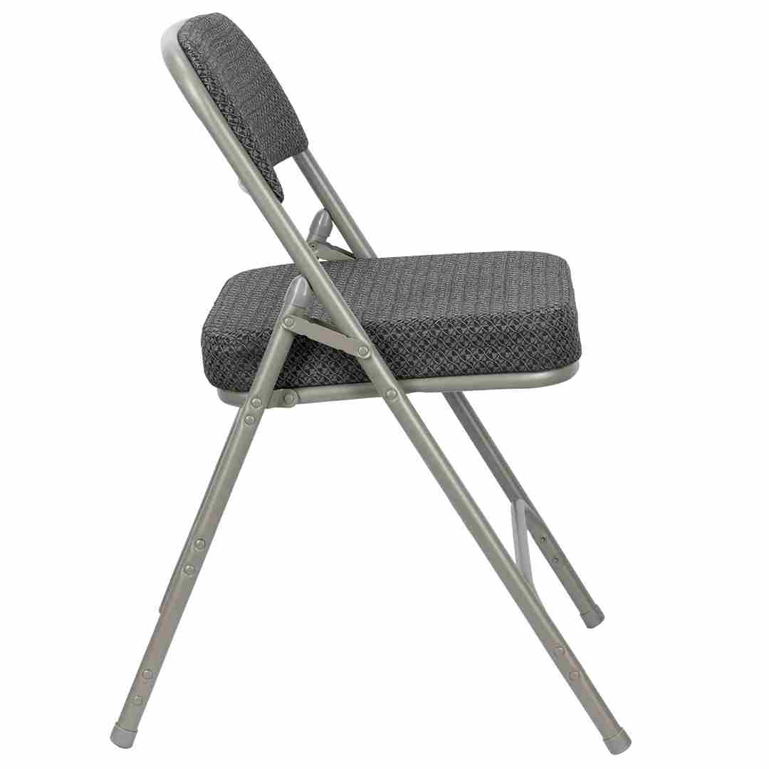 Chivari Black 2.5" Fabric Seat Folding Metal Chair with Gray Frame and 3 Curved Bars CFMFBGR2-CX-T