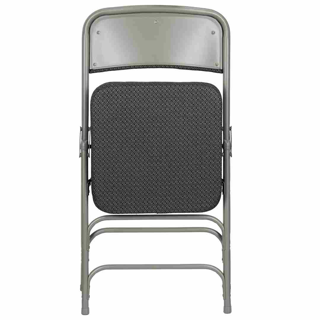 Chivari Black 2.5" Fabric Seat Folding Metal Chair with Gray Frame and 3 Curved Bars CFMFBGR2-CX-T