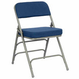 Blue 2.5" Fabric Cushion Folding Metal Chair with Gray Frame and 3 Curved Bars