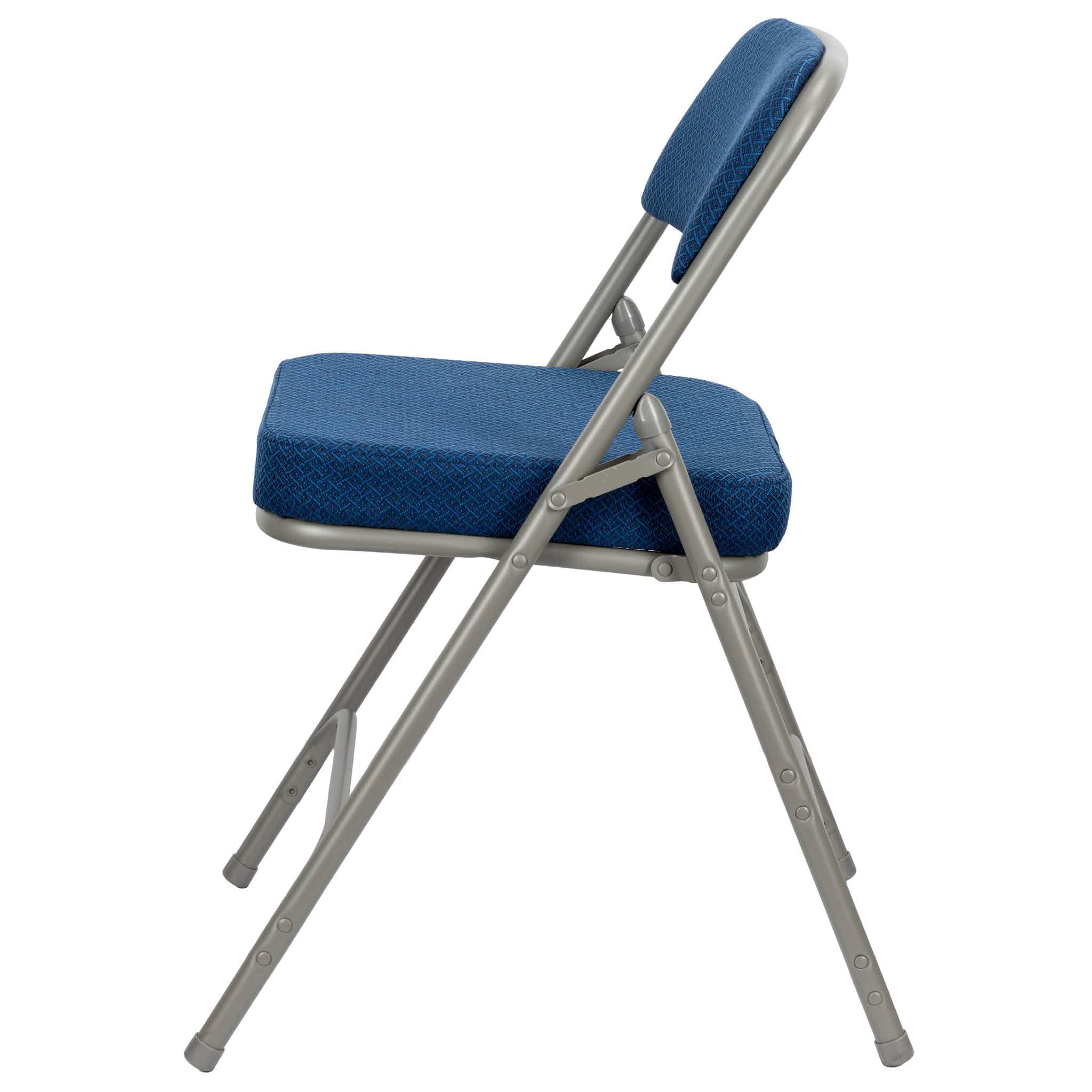Chivari Blue 2.5" Fabric Cushion Folding Metal Chair with Gray Frame and 3 Curved Bars CFMFBLGR2-CX-T