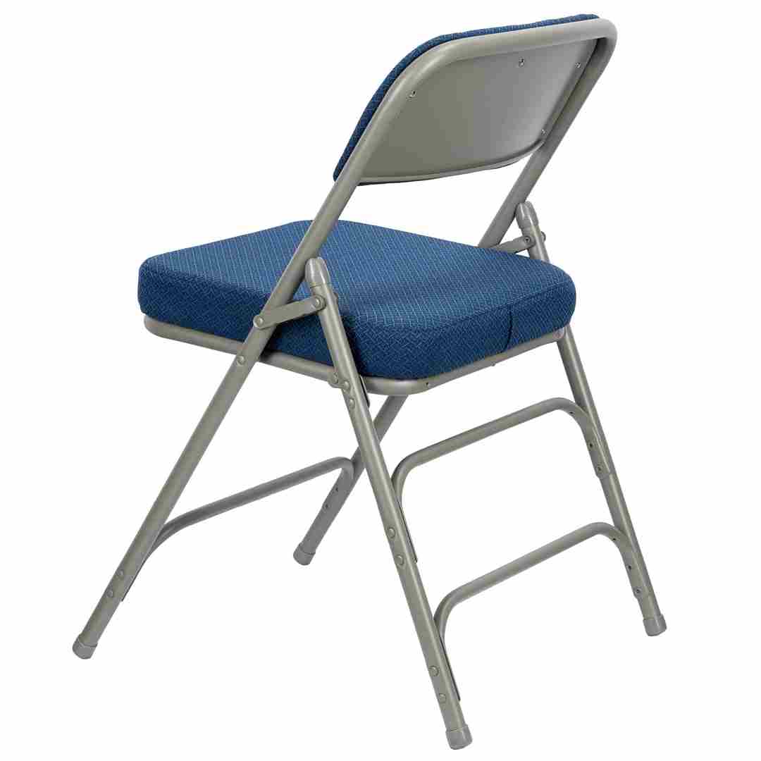 Chivari Blue 2.5" Fabric Cushion Folding Metal Chair with Gray Frame and 3 Curved Bars CFMFBLGR2-CX-T