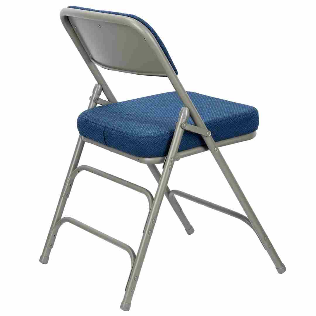 Chivari Blue 2.5" Fabric Cushion Folding Metal Chair with Gray Frame and 3 Curved Bars CFMFBLGR2-CX-T