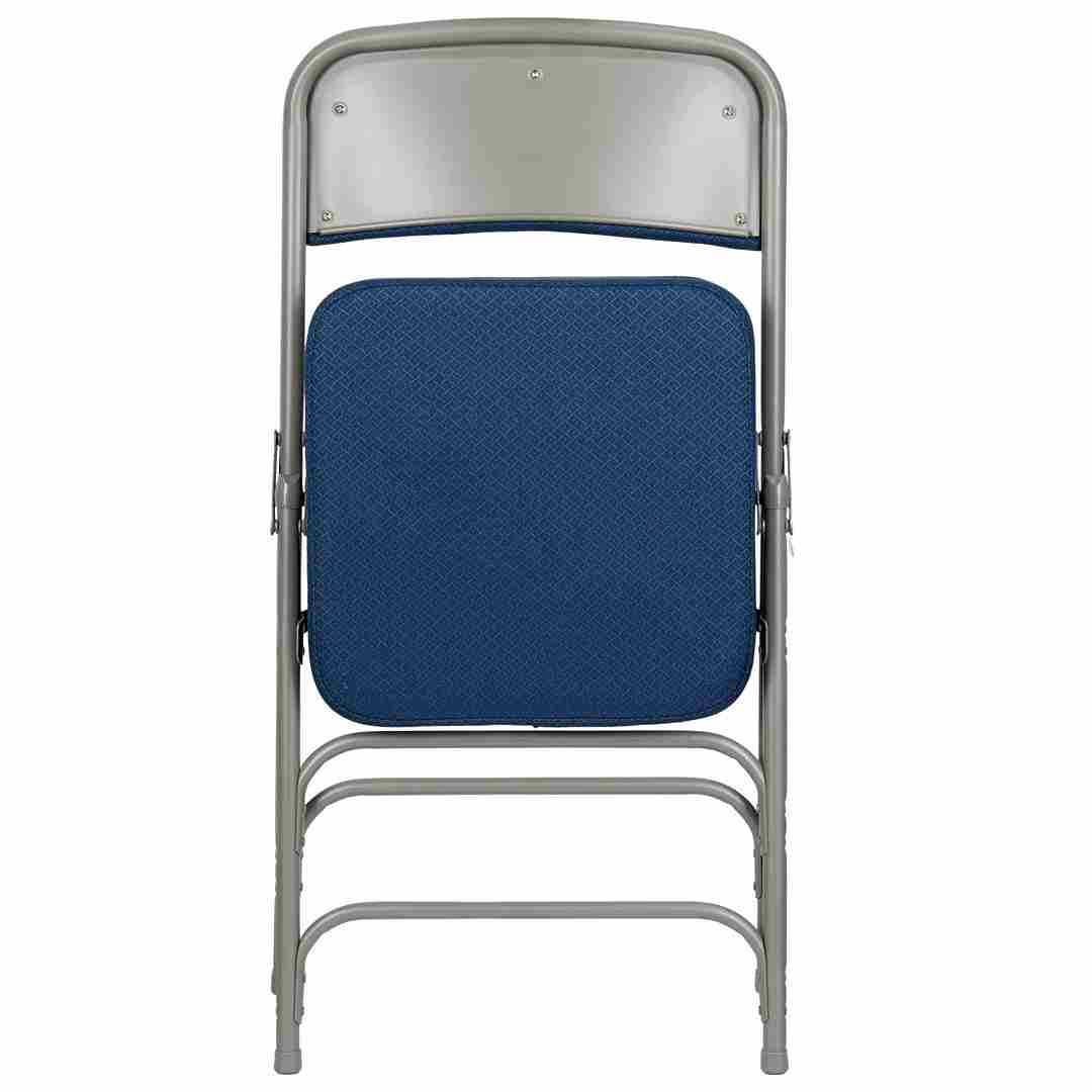 Chivari Blue 2.5" Fabric Cushion Folding Metal Chair with Gray Frame and 3 Curved Bars CFMFBLGR2-CX-T