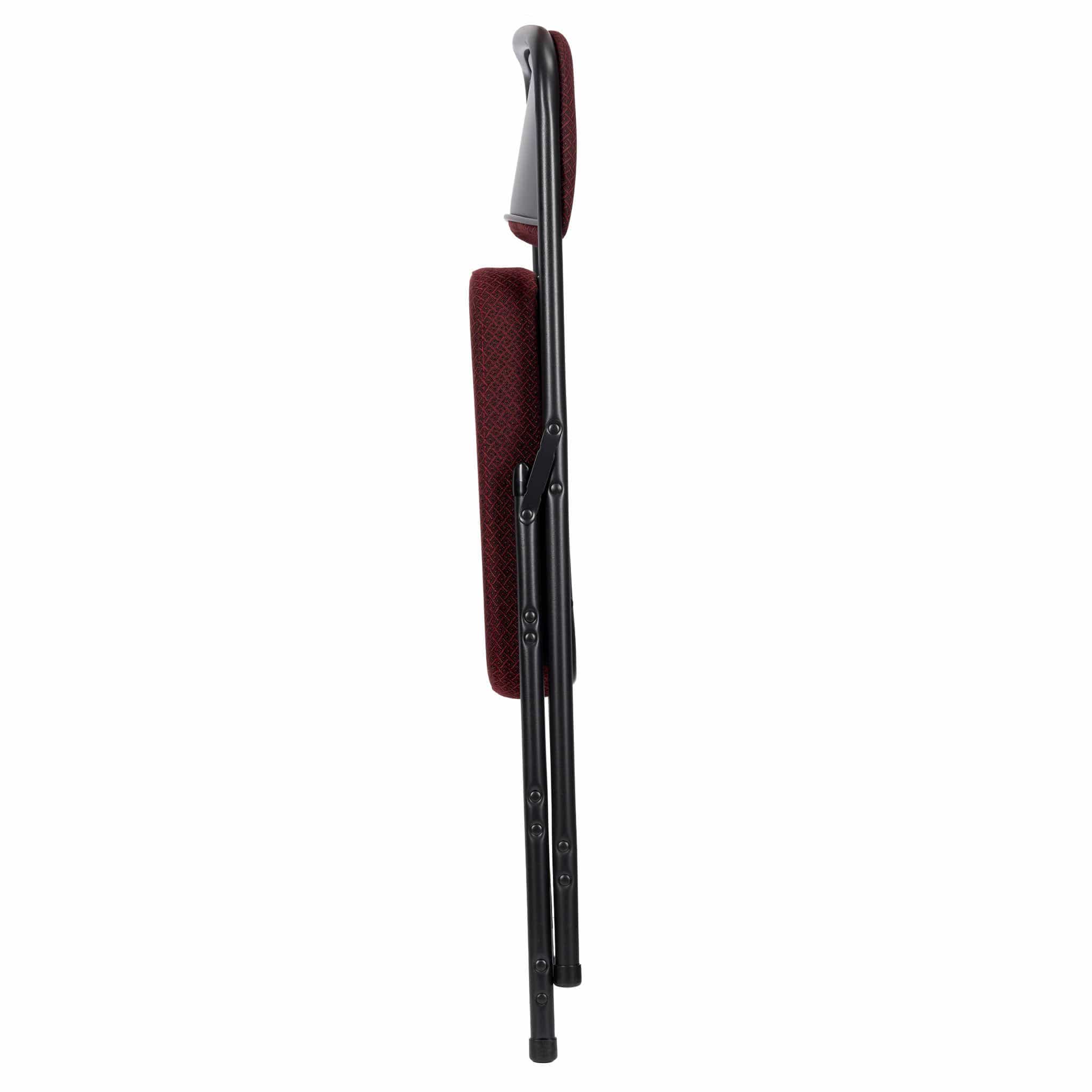 Chivari Burgundy 2.5" Fabric Cushion Folding Metal Chair with Black Frame and 3 Curved Bars CFMFBUB2-CX-T