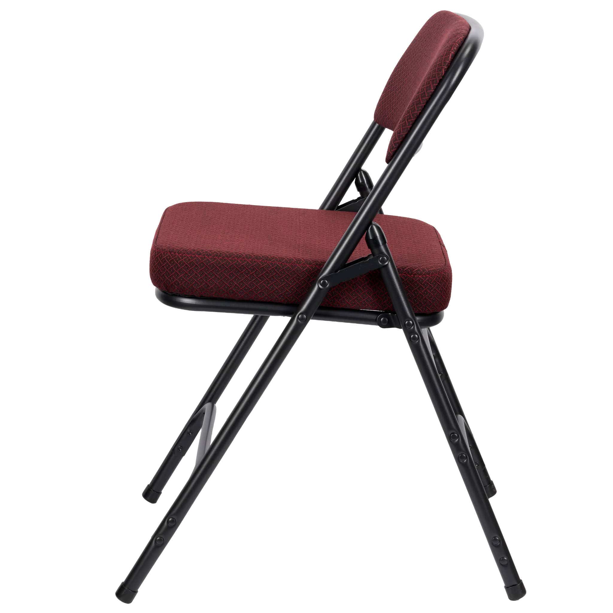 Chivari Burgundy 2.5" Fabric Cushion Folding Metal Chair with Black Frame and 3 Curved Bars CFMFBUB2-CX-T