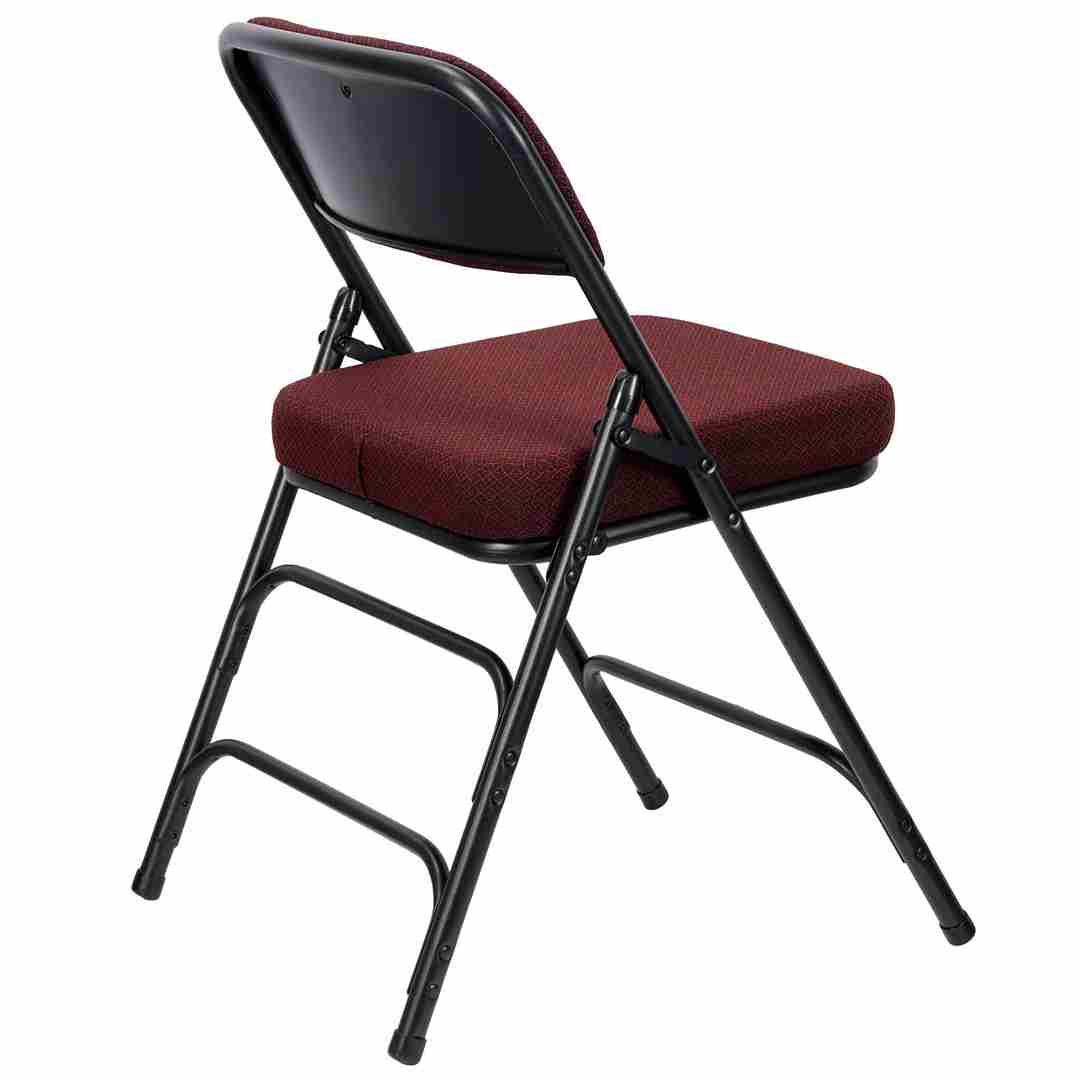 Chivari Burgundy 2.5" Fabric Cushion Folding Metal Chair with Black Frame and 3 Curved Bars CFMFBUB2-CX-T