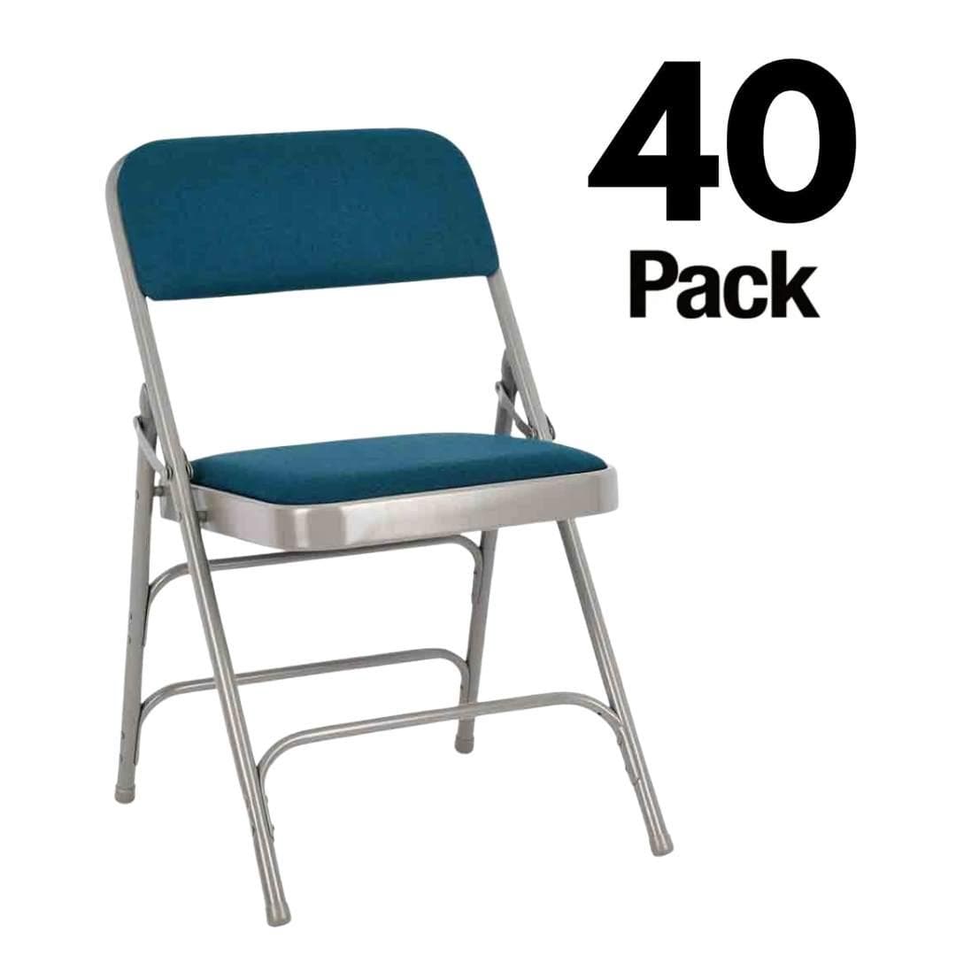 Chivari 40 Pack Navy Blue Metal Folding Chairs with Blue Fabric Cushions CFMFNBGR1-CX-T-40