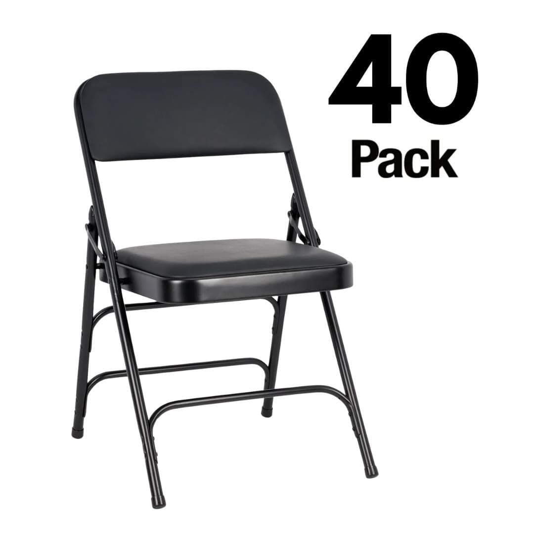 Chivari 40 Pack Black Metal Folding Chair with Black Vinyl Cushion CFMVBB1-CX-T-40