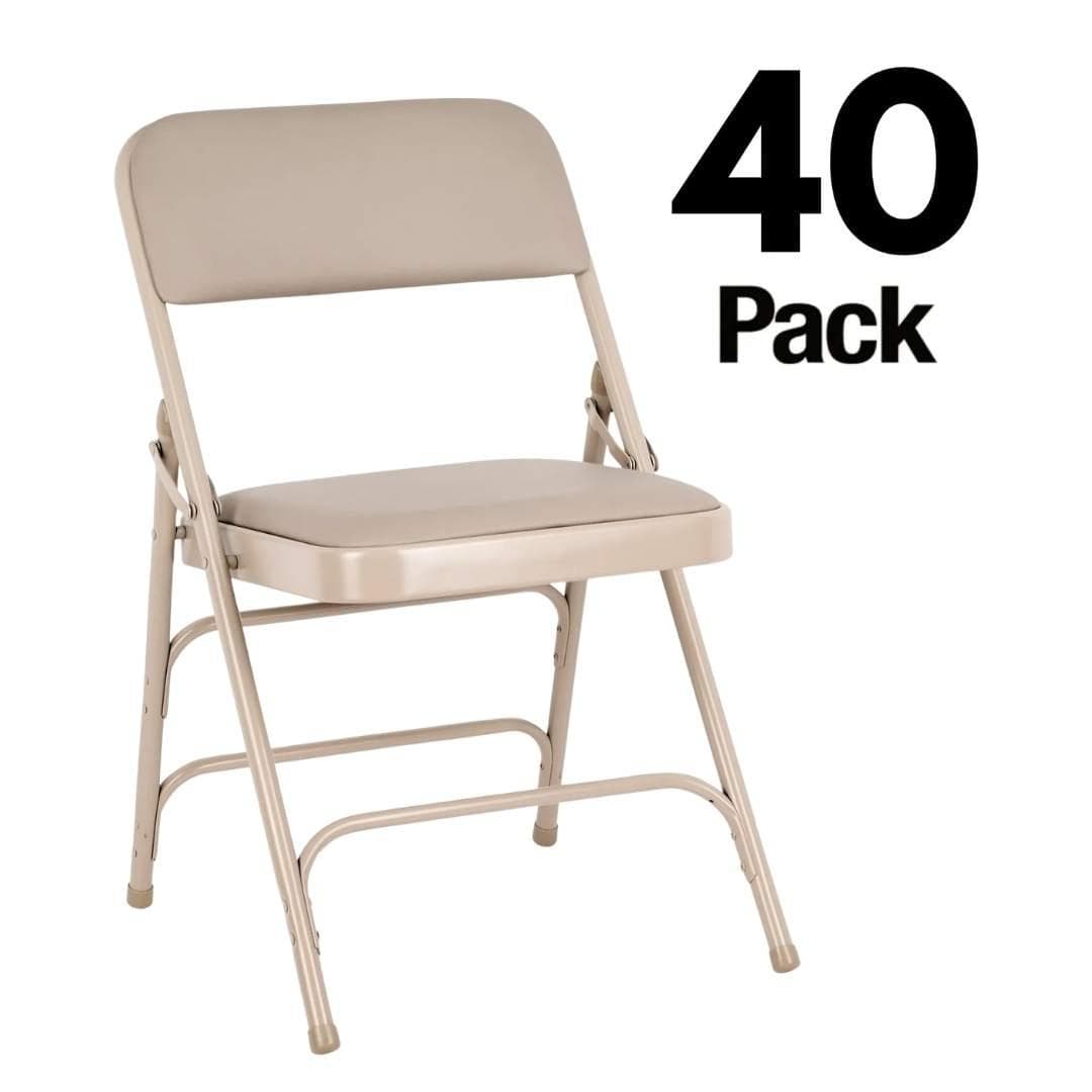 Chivari 40 Pack Beige Metal Folding Chairs with Beige Vinyl Cushions CFMVBEBE1-CX-T-40