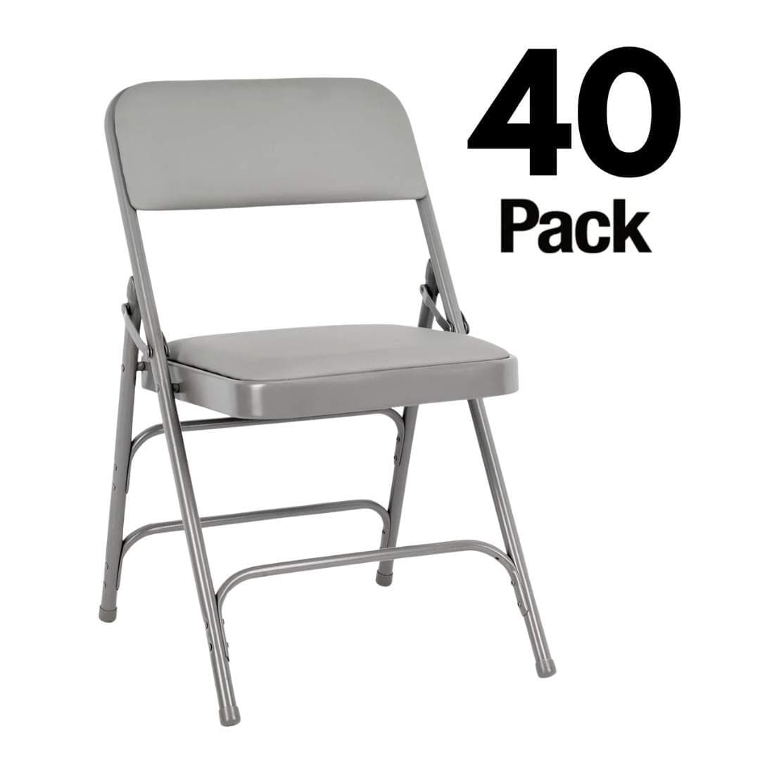 Chivari 40 Pack Gray Metal Folding Chairs with Gray Vinyl Cushions CFMVGR1-CX-T-40