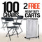 Chivari 100 Black Plastic Folding Chair Bundle with 2 Heavy Duty Carts and Safety Straps CFPB-100GCRTS-KT