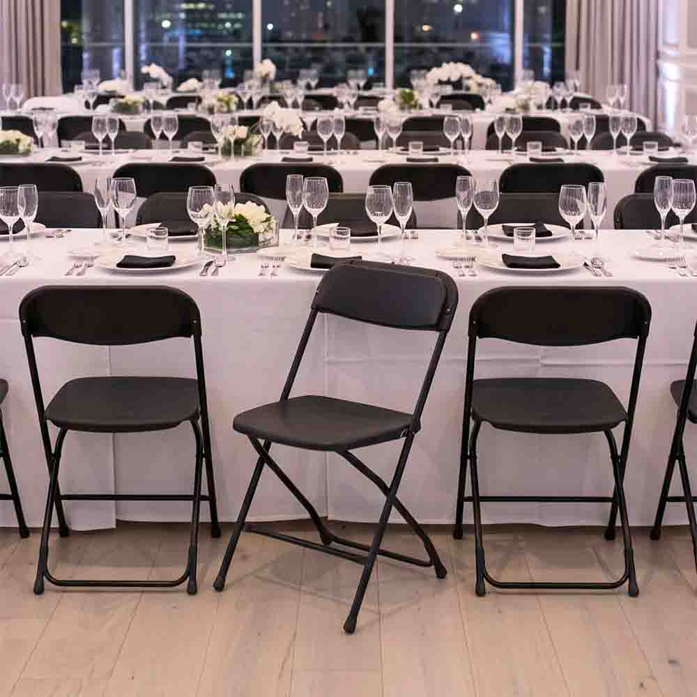 Chivari 100 Chair Pack Black Plastic Folding Chair (Steel-Poly Chair) CFPB-CX-T-100