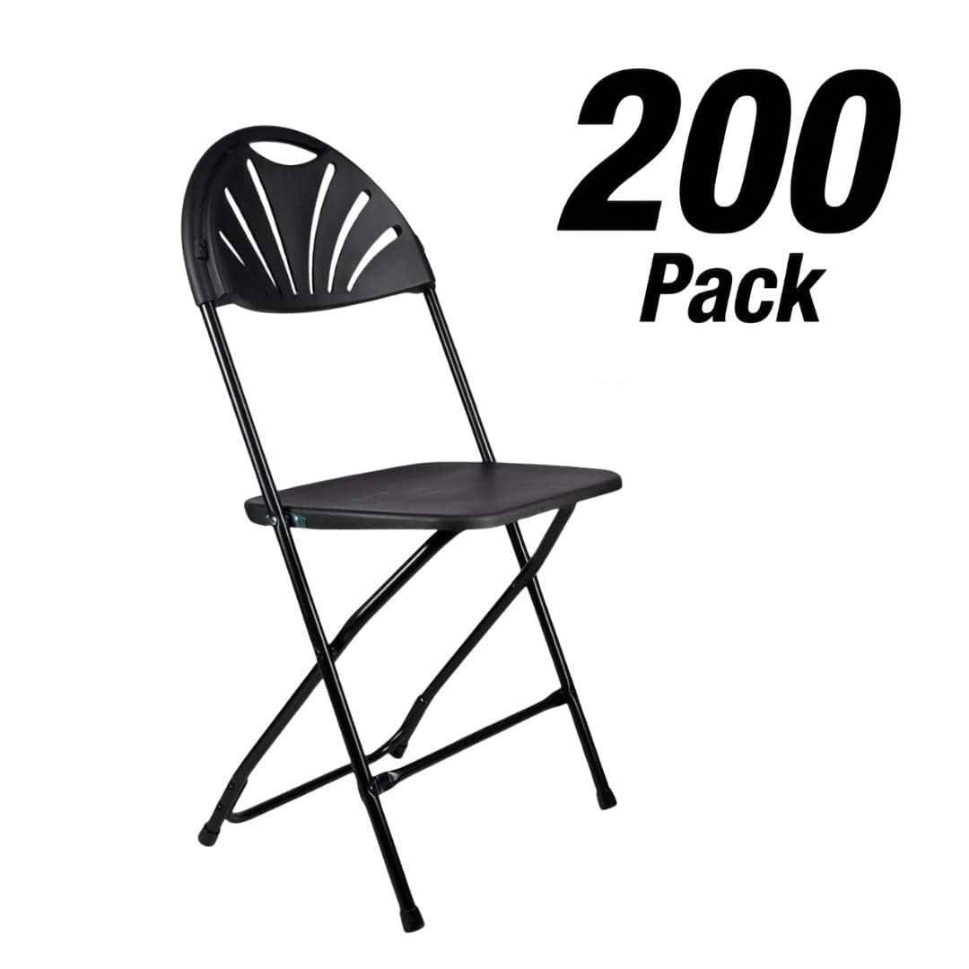 Chivari 200 Pack Black Fan Back Folding Chair (Steel-Poly Chair) CFPB-FAN-CX-T-200