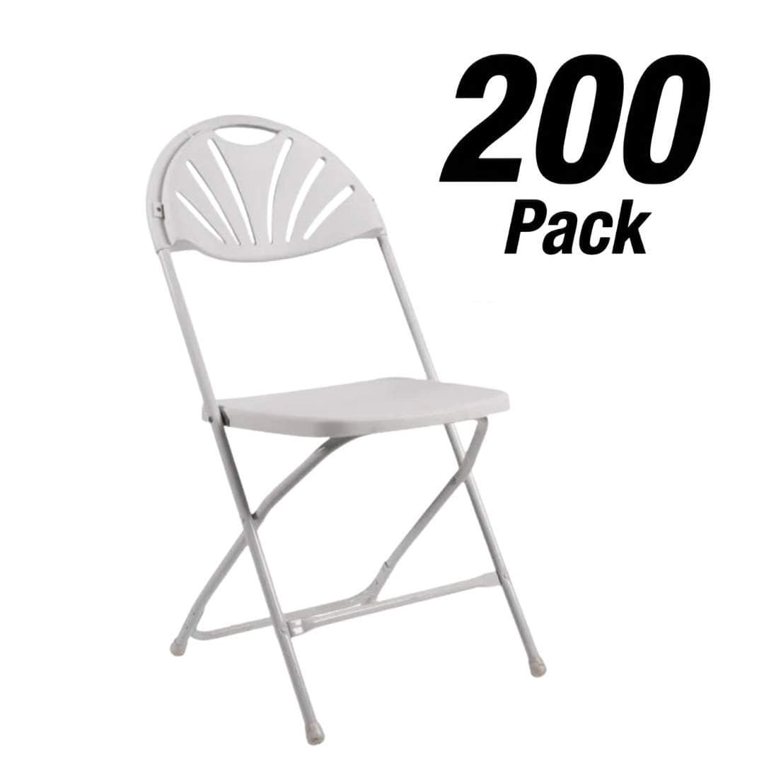 Chivari 200 Pack White Fan Back Steel Poly Folding Chairs CFPW-FAN-CX-T-200