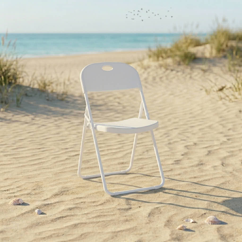 Chivari White Grass and Sand Plastic Folding Poly Chair CFPWGS-AX