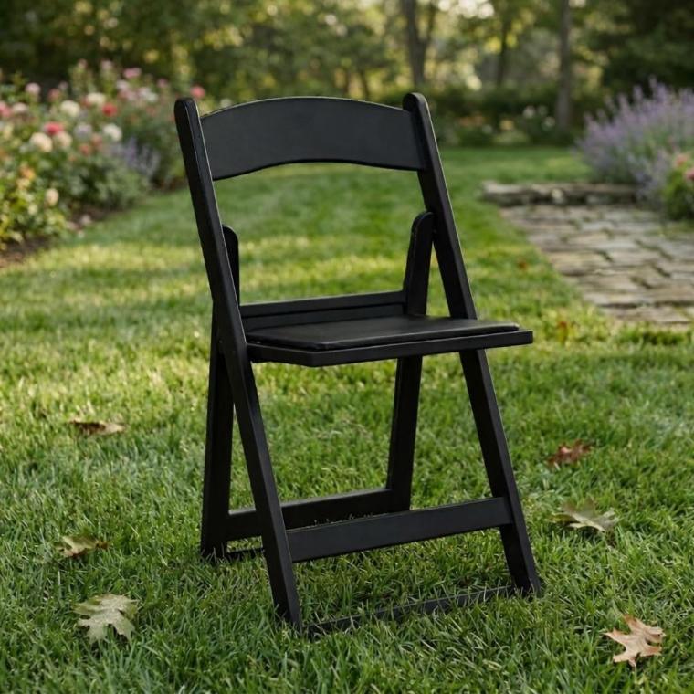 ChairMates Black Grass and Sand Series Resin Folding Chair with Black Vinyl Cushion and Stainless Steel Hardware CFRBGS-AX-T