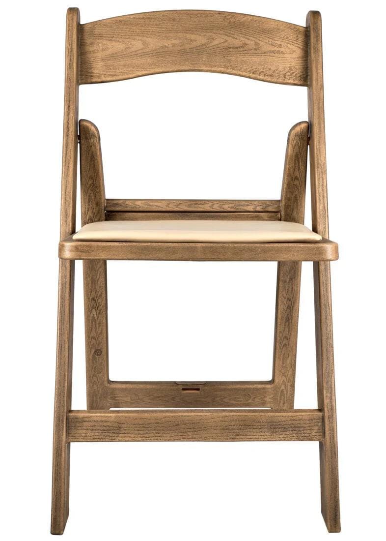 Chivari 100 Pack Chestnut WoodGrain Resin Folding Chairs with Tan Cushions CFRCB-I-AX-T-100