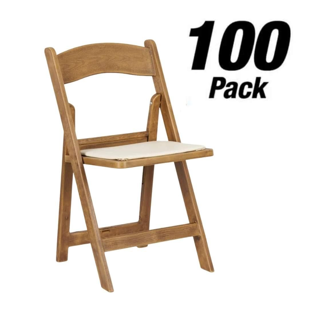 Chivari 100 Pack Chestnut Folding Resin Chair with Ivory Vinyl Cushion CFRCB-IVY-AX-100