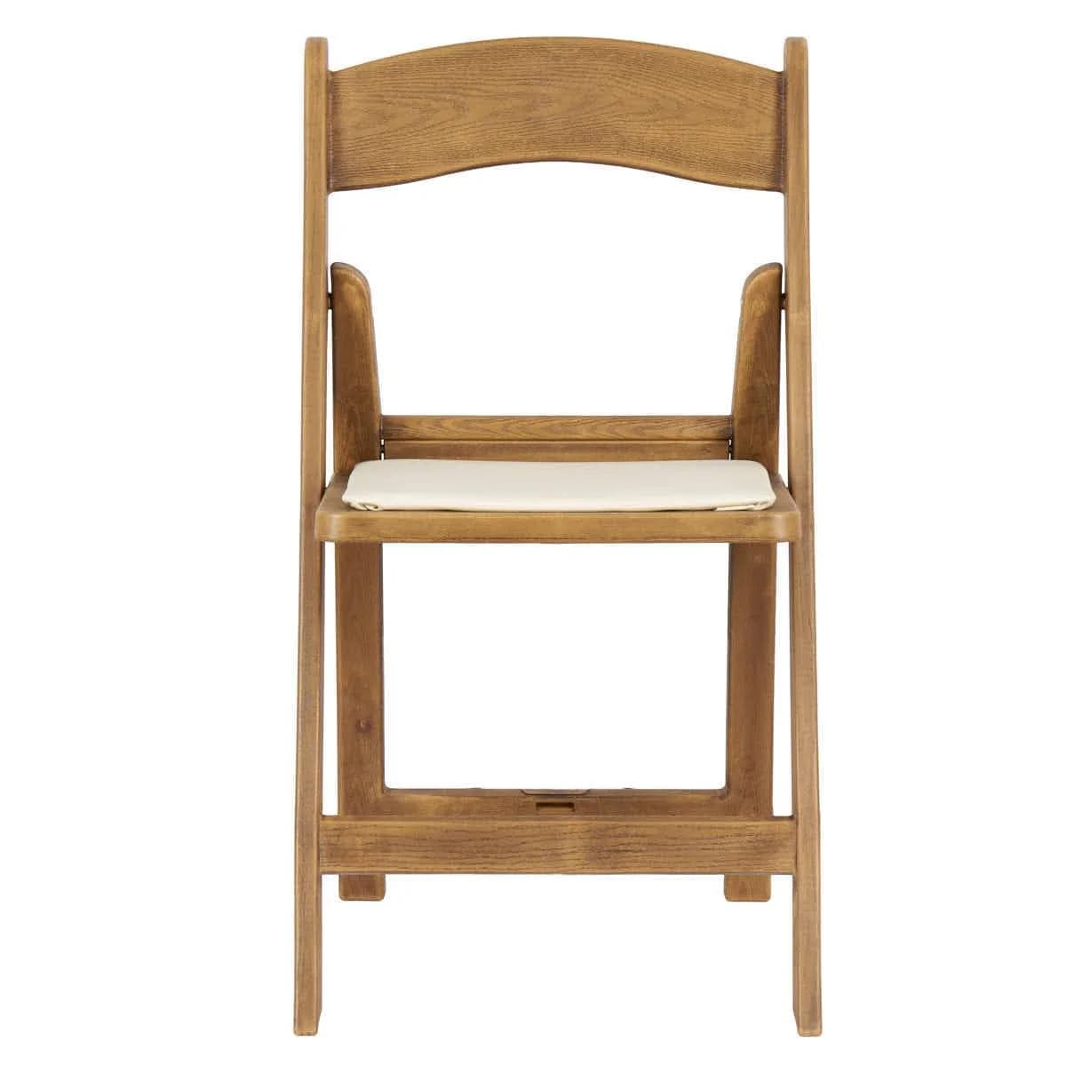Chivari 100 Pack Chestnut Folding Resin Chair with Ivory Vinyl Cushion CFRCB-IVY-AX-100