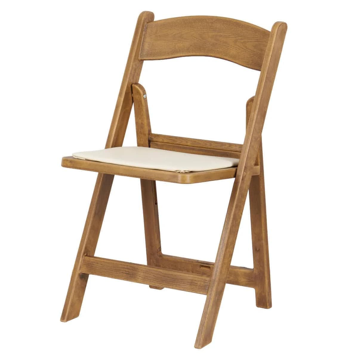Chivari 100 Pack Chestnut Folding Resin Chair with Ivory Vinyl Cushion CFRCB-IVY-AX-100