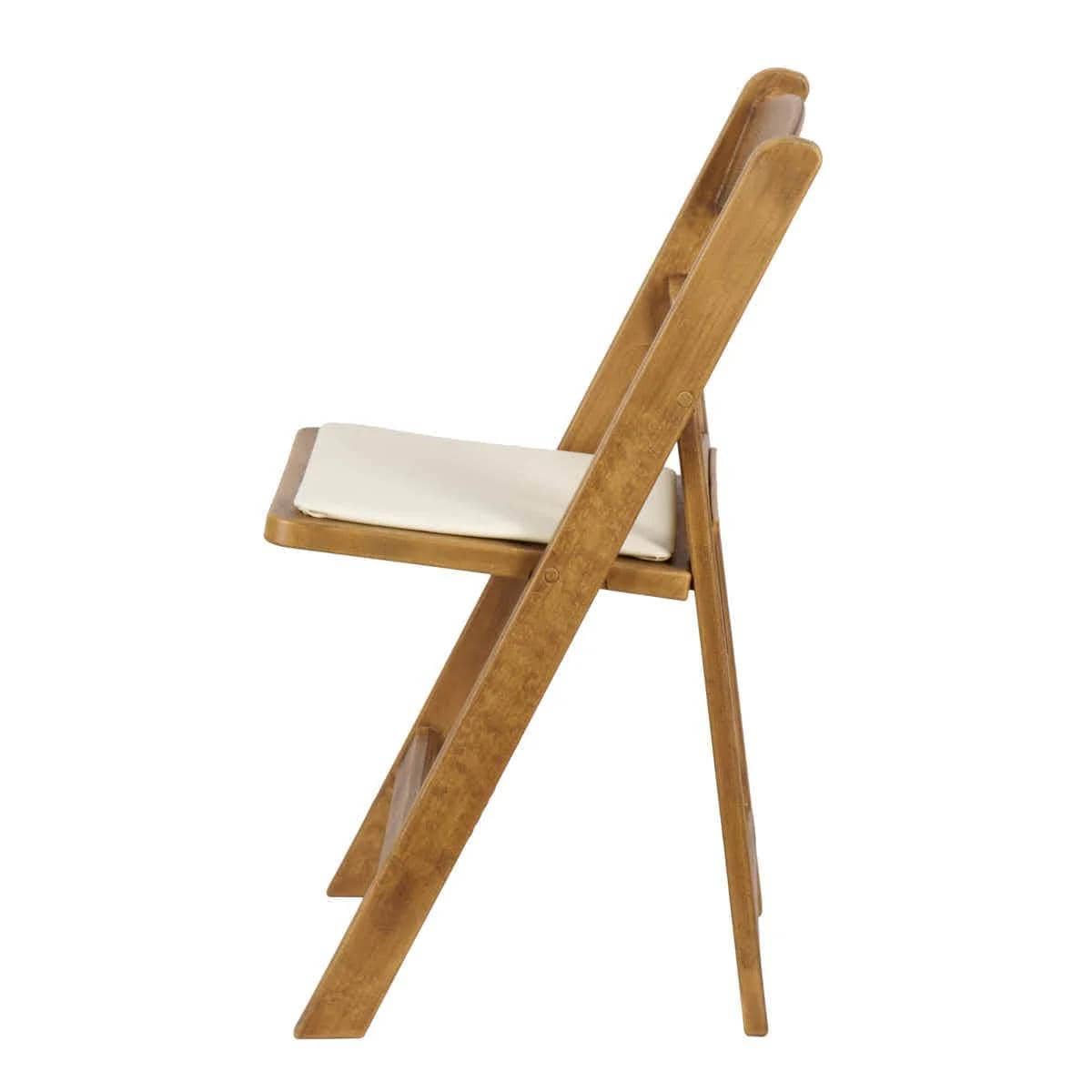 Chivari 100 Pack Chestnut Folding Resin Chair with Ivory Vinyl Cushion CFRCB-IVY-AX-100