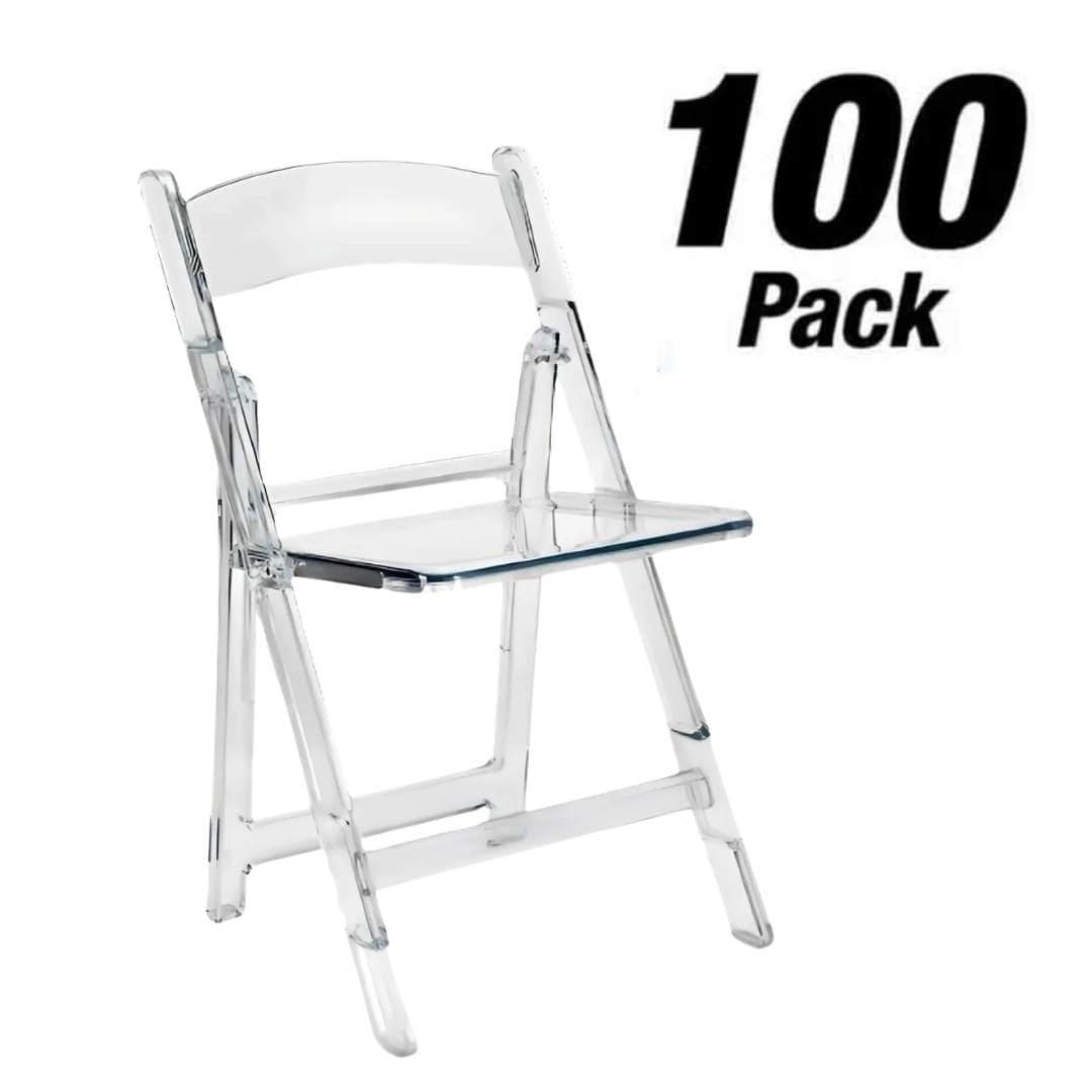 Chivari 100 Pack Clear Resin Folding Chairs CFRCL-HB-T-100