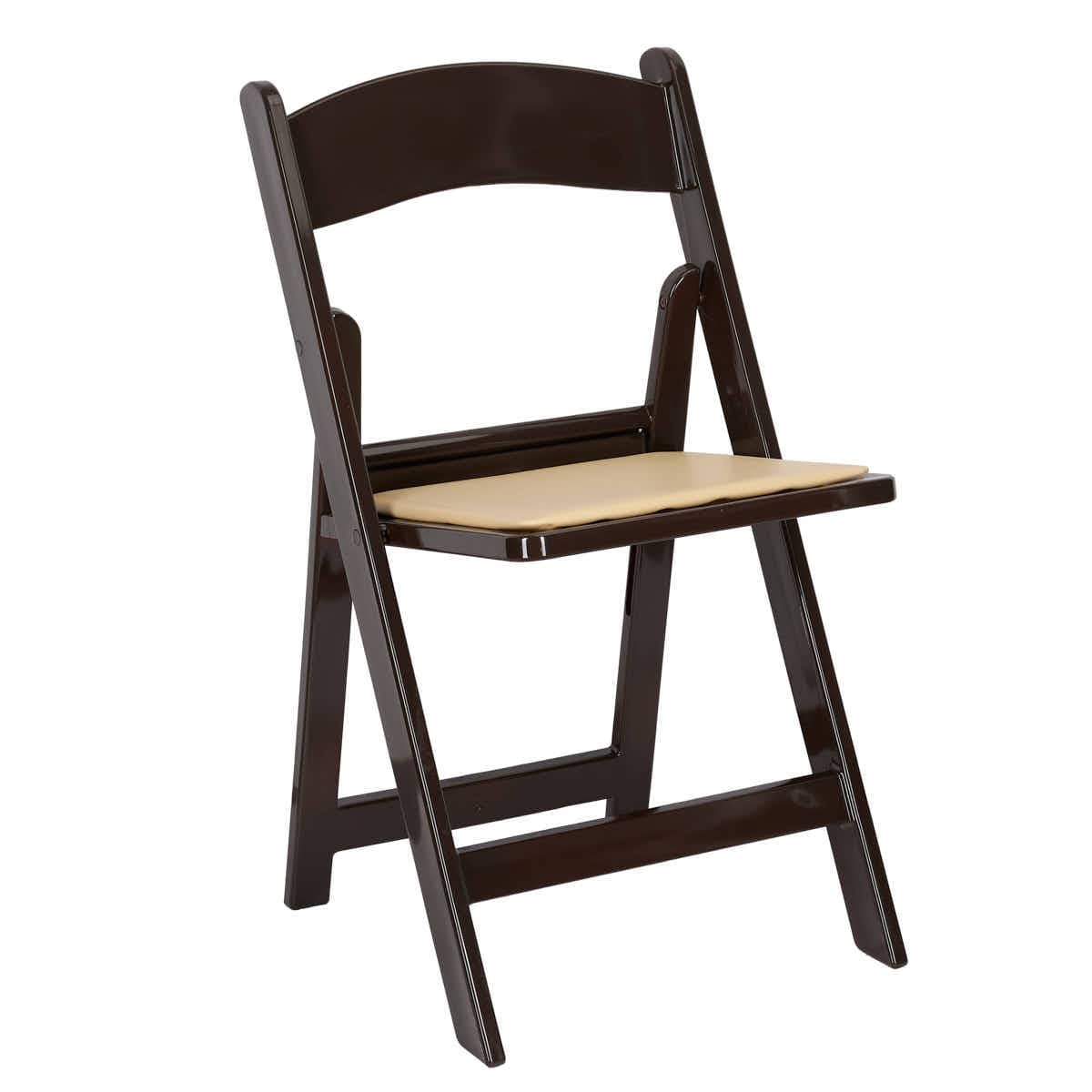 Chivari Fruitwood ToughResin™ Folding Chair with Tan Cushion CFRF-TAN-AX-T