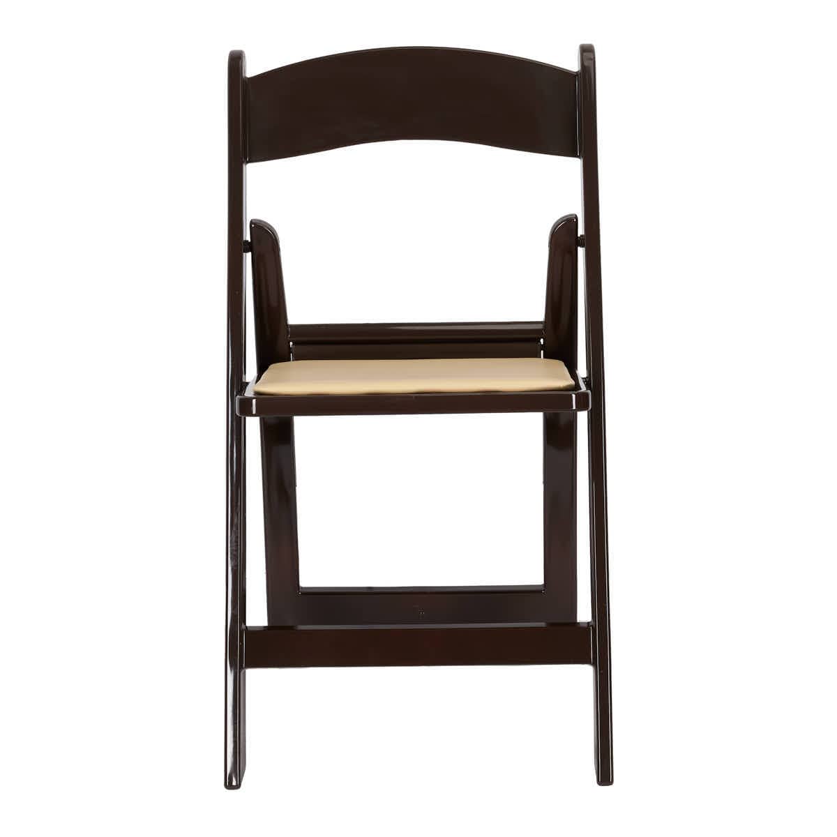Chivari Fruitwood ToughResin™ Folding Chair with Tan Cushion CFRF-TAN-AX-T