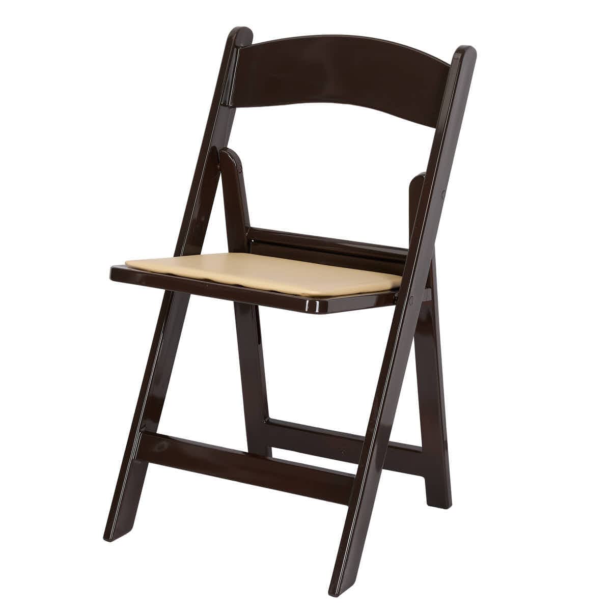 Chivari Fruitwood ToughResin™ Folding Chair with Tan Cushion CFRF-TAN-AX-T